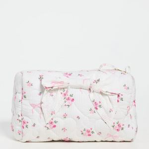 Eco-Friendly <b>Large</b> Cotton Floral <b>Bow</b> Cute Portable Cosmetic Bag with Zipper for Women & Girls Travel - Product Image 1