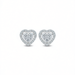 E1111 Orecchini con diamanti in oro bianco con taglio a cuore, stile romantico da sposa, diamanti naturali colore D - Product Image 1