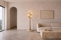 Lampadaire sculptural en laiton en forme de branche avec base en marbre, design moderne nordique rétro, pour hôtel, maison et décoration commerciale