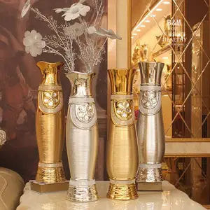 Vas Lantai Vas Dekorasi Pernikahan Nordic Jarrones Mewah Ceramica Altos Modernos Perak Emas Vas Lantai untuk Dekorasi