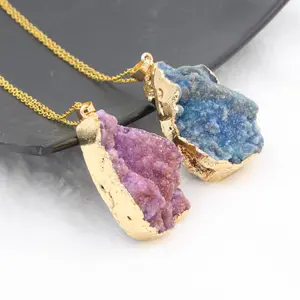 zooying Irregular natural crystal Healing gemstone encased gold rough stone pendant necklace