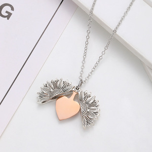 Collier pendentif cœur ouvrable tournesol en acier inoxydable vierge, personnalisable avec nom ou mot, cadeau, vente en gros - Meilleures ventes - Product Image 5