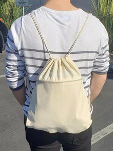 Eco Sports Fitness Outdoor Hiking With Zipper Front Pocket <b>Canvas</b> <b>Backpack</b> Recycled Cotton Drawstring Bag - Product Image 6