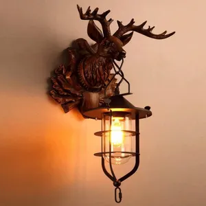 Lampe murale géométrique tête de cerf Carry Resin Unique Animal Motif Applique murale Couloir Graceful Brown Sculpture