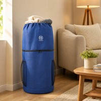 Sac de rangement en tissu Oxford bleu grande capacité et robuste avec bretelles rembourrées et fermeture éclair pour le rangement de la lessive dans la chambre d'étudiant