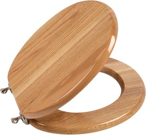 Siège de toilette en bois antibactérien, moderne, écologique et silencieux, avec finition grain de bois et charnières chromées - Product Image 4
