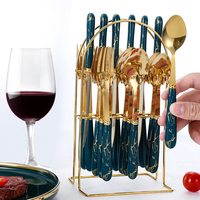Livraison rapide, 24 pièces, ensemble de couverts en acier inoxydable, couteau, fourchette, cuillère, manche en céramique, style nordique occidental, coffret cadeau