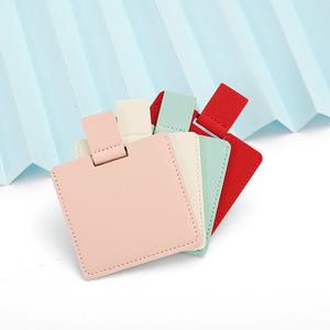 Bán buôn hồng vuông PU Pocket gương nổi logo du lịch thép không gỉ kim loại nhỏ mỹ phẩm gương với PU da - Product Image 2