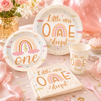 Fournitures de fête d'anniversaire DAMAI Miss Little One, arc-en-ciel, 1ère fête, baby shower, vaisselle jetable, gobelets en papier, serviettes, assiettes