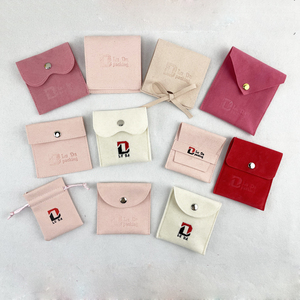Custom Embossed logo Small Velvet Bag Jewelry Pouch with Flap Microfiber Suede <b>Envelope</b> Jewelry Pouch Bag for Jewelry Packaging - Product Image 6