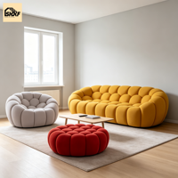 Ensemble de canapés modulaires personnalisés en tissu bouclé, fauteuil rond et ottoman long, mobilier combiné pour villa, salon, hôtel
