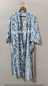 Boho Cotton <b>Kimono</b> Robe Hand Printed Royal Dressing Gown for Women Lightweight Lounge and <b>Beach</b> Wear cotton <b>kimono</b> night gown - Product Image 6