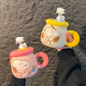 Mug à café en céramique mignon avec couvercle et paille, motif <span class=keywords><strong>Snoopy</strong></span>, capacité 500 ml, idéal pour un cadeau - Product Image 3