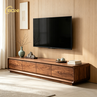 Meuble TV minimaliste nordique en bois de noyer, meuble de salon moderne, console multimédia avec grand rangement, meuble TV avec coins arrondis