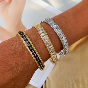 Fashionable 18K Gold Plated Geometric Trendy Women's <b>Bracelet</b> Cuff Bangle Colorful Gemstones Colored Cubic Zirconia Wedding - Product Image 3