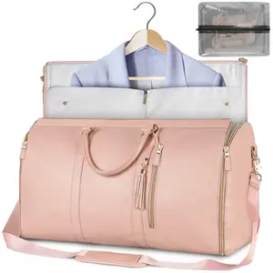 Factory Wholesale Women Carry On Garment Bags Weekend Overnight Duffel Bag Large PU Leather Duffle Bag with Shoes Compartment