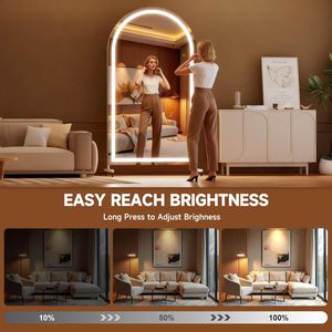 Miroir arqué pleine longueur avec éclairage LED et rotation à 360° °   Miroir sur roulettes HD en <span class=keywords><strong>verre</strong></span> trempé pleine longueur pour salle de sport à domicile - Product Image 4