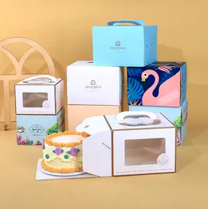 Caja de embalaje transparente para tartas y queso, embalaje con mango de ventana, color rosa, 6 '', 8'', 10 '', venta al por mayor