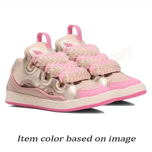 Fashion Designer <strong>Leather</strong> Curb Sneakers Casual Dress Shoes <strong>Mens</strong> Womens Denim Blue Pink White Leopard Platform <strong>Trainers</strong> - Product Image 4