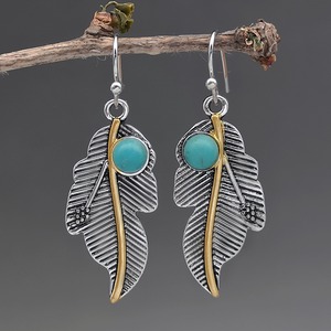Orecchini Pendenti Creativi a Foglia d'Uva con Turchese, Gioielli in Stile Vintage per Donne, Accessori Moda Retrò - Product Image 3