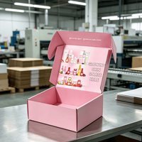 Boîte d'expédition pliable personnalisée pour produits de beauté et soins de la peau, entièrement imprimée en rose, en carton ondulé, avec illustration imprimée