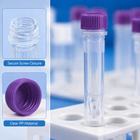 Tubes coniques micro en PP transparents de 1,5 ml avec bouchon à vis violet, autoportants, pour congélation et cryogénie, flacons USP Classe-6, épaisseur 0,3 mm