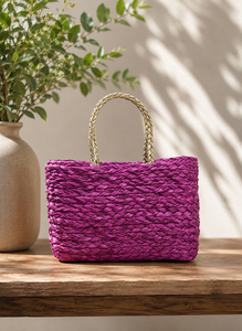 Handwoven Purple <b>Rattan</b> <b>Storage</b> Basket with Natural Handle Rectangle Shape Multi-Purpose Neatening Basket - Product Image 5