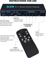 Conmutador HDMI1.4 4K de Hierro 4x1, Multivisor de Pantalla Cuádruple en Tiempo Real, HDCP 1.4, Conmutador sin Interrupciones, Accesorio de Audio/Video Remoto