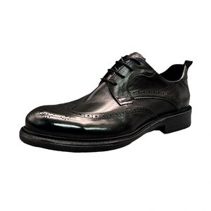 Zapatos Formales de Negocios Hechos a Mano de Cuero Genuino para Hombre, Transpirables, con Punta Cuadrada y Cordones, Antideslizantes, Ligeros, Casuales y de Lujo - Product Image 6
