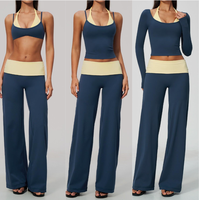 Ensemble de yoga 4 pièces personnalisé avec logo pour l'automne, haut à manches longues à séchage rapide, legging large, tenue de sport et de fitness pour femme