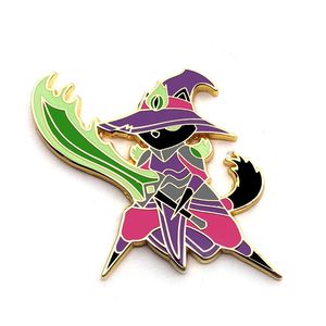 Prezzo di fabbrica vendita calda nero gatto glitterato spilla in metallo oro distintivo personalizzato strega bacchetta fuoco smalto duro spille spille - Product Image 5