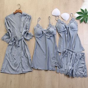 厂家欧美时尚性感内衣真丝蕾丝女式睡衣4件套 - Product Image 5