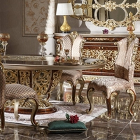 Table à manger ronde en marbre blanc de style européen antique de luxe, ensemble de table à manger 6 chaises