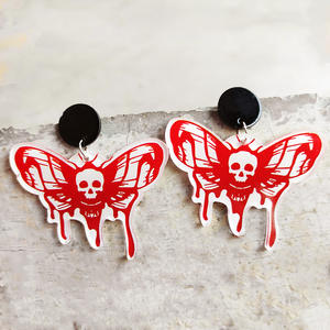 Acrílico personalizado globo fantasma muerte cráneo polilla pendientes colgantes Cosplay Horror rojo mancha de sangre Halloween pendientes para mujeres - Product Image 3