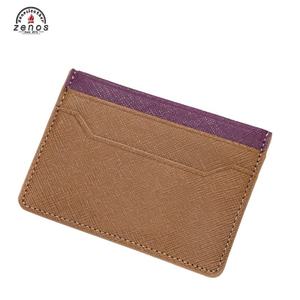 Zenos Custom Slim Cross-stripe Minimalist England Genuine Leather Card <b>Holder</b> for Men Saffiano PU Card Slots for <b>ID</b> Credit Card - Product Image 3