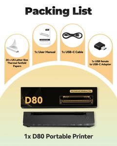 Jiuyin Thermal Transfer <b>Printer</b> D80 Mini for for Portable 2600mAh Battery 203dpi Resolution Thermal Paper Office Tattoo - Product Image 6