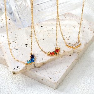 Collar de Zirconia Estilo Europeo para Mujer, Geométrico, con Cristales de Colores en Engaste de Bisel, para Uso Diario, Joyería de Acero Inoxidable - Product Image 1