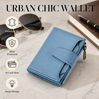 Dompet Wanita Motif Logo Kustom Minimalis Kulit Anti RFID Tempat Kartu Kredit Wanita Lipat Dua Kantong Uang Resleting Kantong Koin