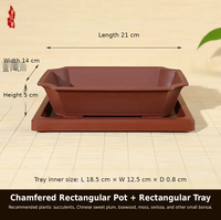 Pot Bunga Resin Persegi Panjang untuk Luar Ruangan, Pot Tanaman Gaya Cina untuk Rumah, Pot Bonsai Bougainvillea Gunung Hijau dengan Alas