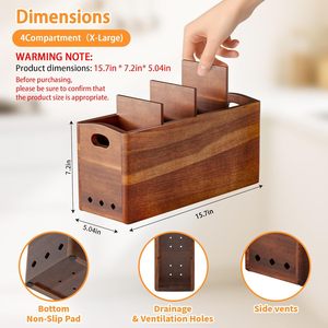 กล่องเก็บอุปกรณ์ครัวแบบไม้มีช่องแบ่งสีน้ำตาลสำหรับจัดระเบียบบนโต๊ะ - Product Image 4