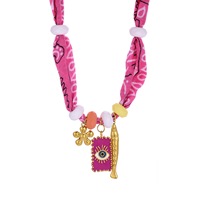 Magnifique collier en soie coloré et tendance, associé à un pendentif en acier inoxydable avec motif goutte d'huile, collier de personnalité, vente en gros