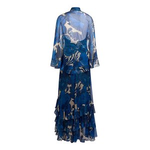 Người Phụ Nữ Ăn Mặc Tùy Chỉnh Sexy Hoa In Trọng Lượng Nhẹ Halter Xù tầng Ruffle Boho Đu Voan Maxi Dress - Product Image 6