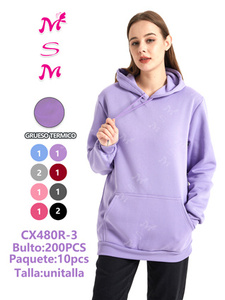 Sweat à capuche pour femme CX480R-3 100% coton tricoté couleur unie décontracté pour l'automne avec poches respirant coupe classique - Product Image 1