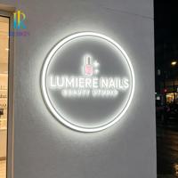 Enseigne Murale Commerciale Circulaire en Métal Rétroéclairée à LED Effet Halo 3D pour Boutique, Salon de Beauté, Spa Ongulaire, Salle de Sport - Livraison Rapide