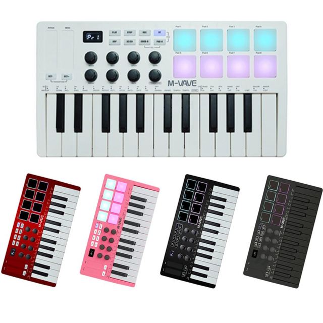 MVave SMK25 Mini MIDI Keyboard 25 Sensitive Keys Support Wireless With 8 RGB Drum Pads Control Console Audio Equipment
