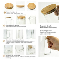 Carafe en verre pour boissons avec couvercle en bambou, transparente, pour eau, jus, thé glacé, café froid, pour la maison, l'hôtel, logo personnalisé, vente en gros