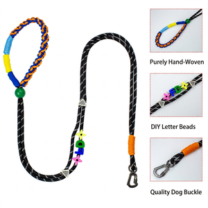 Correa para Perro Tejida a Mano con Cuentas de Letras DIY, Correa de Paracord Ajustable y Clip Metálico - Product Image 1