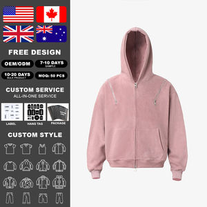 KingSen OEM – Sweat à capuche d'hiver uni en molleton bouclette 100 % coton épais, personnalisable avec logo brodé et multiples fermetures éclair, impression numérique - Product Image 2