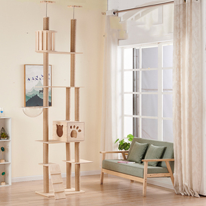 Floor to Ceiling <b>Cat</b> Tower Height Adjustable Very Sleek, Tall Kitty Climbing Activity Center with <b>Scratching</b> <b>Post</b>, Cozy Bed - Product Image 5