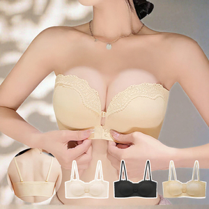 Sujetador sin tirantes para mujer, con cierre frontal de encaje, push-up, inalámbrico, ropa interior cómoda - Product Image 3